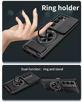 Compatible with Infinix Hot 60 5G Case Cover,Compatible with Infinix Hot 60i 4G X6728 X6728B with Slide Camera Cover Phone Stand Protective Case Black