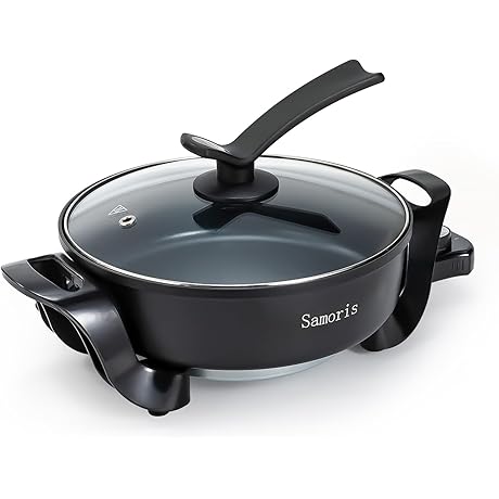 Samoris Electric Skillet with Lid, 3 Quart 10 inch Round Cooker with...