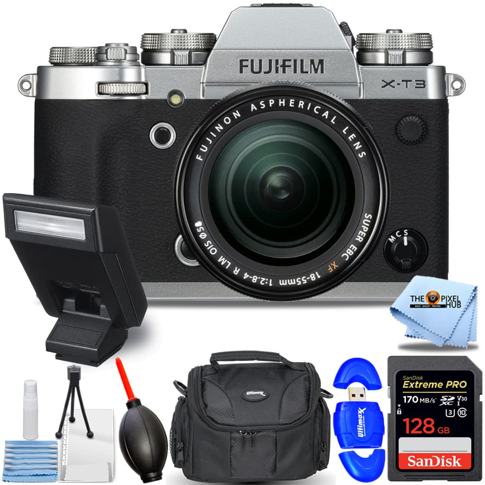 Fujifilm X-T3 Mirrorless Camera with 18-55mm Lens + EF-X8 Flash - 7PC Accessory Bundle Includes: San