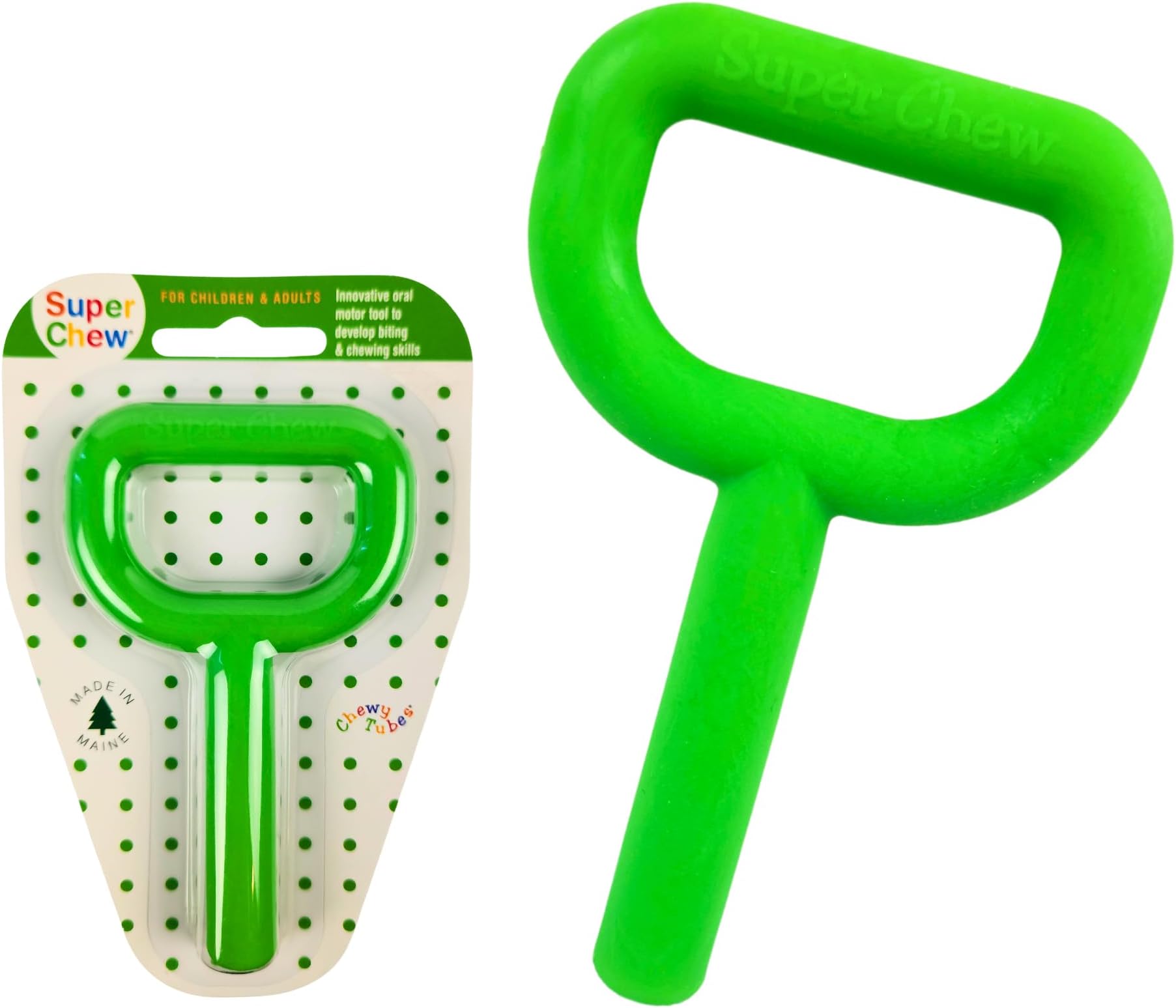 Super Chew – Smooth Closed Loop Oral Motor Chewing Tool for Practicing Biting and Chewing [Green, 1/2" Diameter] | Made in USA | Non-Toxic | Invented by Pediatric SLP