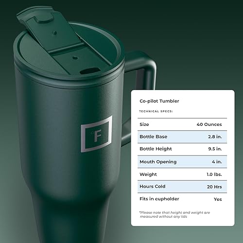 Miniatura 76 de IRON °FLASK Co-Pilot Taza térmica con popote y tapas abatibles, botella con asa para bebidas calientes o frías, a prueba de fugas, para agua o café