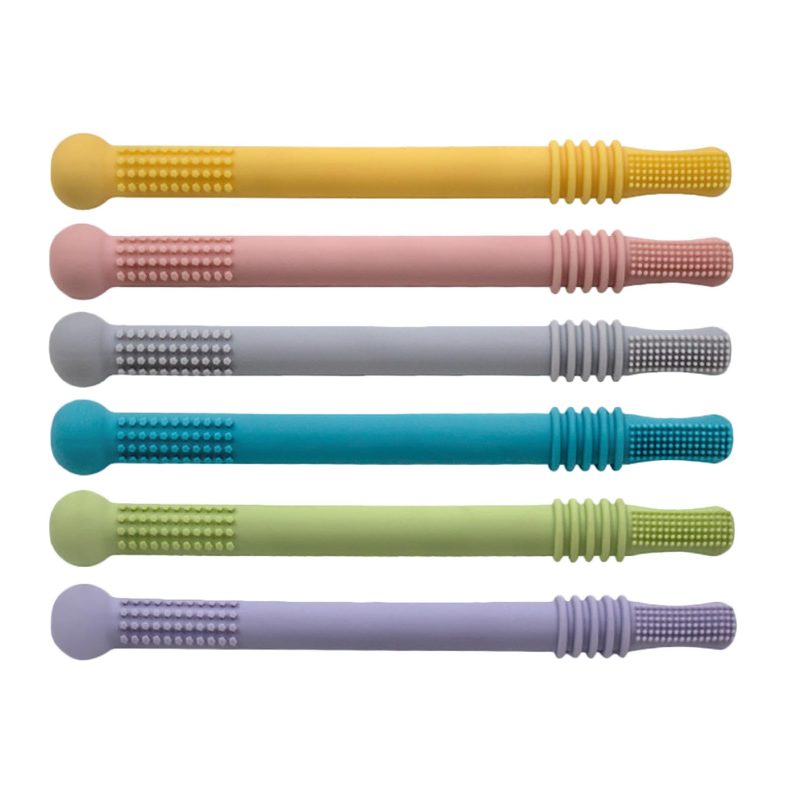 Mipcase Stick Denti in Silicone 6 Pezzi per Dentizione Ragazzo Ragazza | Tubi Cavi, Formato Cannucce, Massaggio Gengive, Sviluppo Sensoriale e Presa, Regalo Nascita o Compleanno