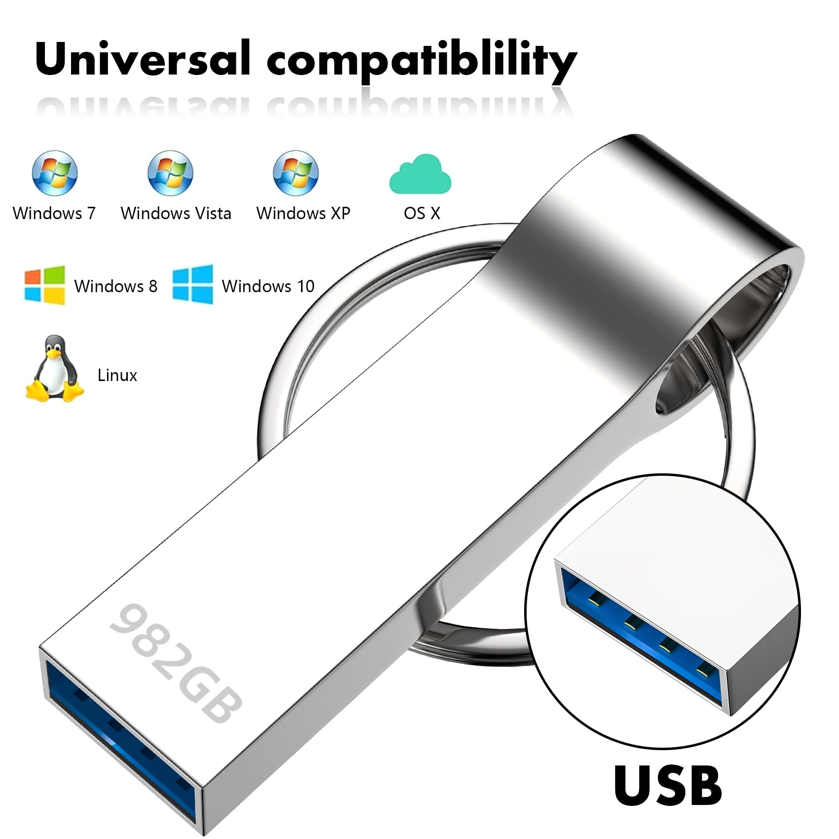 USB Memory Stick 982GB Metal USB Stick (Keyring included) USB 3.0 Flash Drive Waterproof Thumb Drive Portable Memory Stick Ideal for PC Laptop Desktop Speaker — view 4