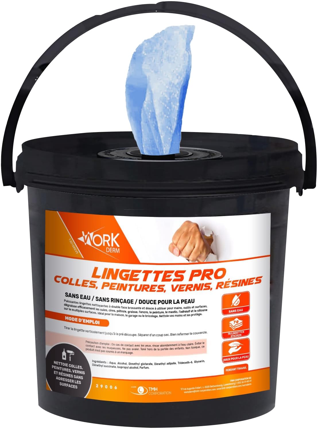 Lingettes nettoyantes pro - Salissures intenses : Colles, peintures, vernis, résines ! mains et surfaces - Chantiers, garages, Mécaniciens, peintres ... 70 lingettes