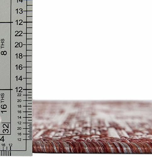 Miniatura 2 de Unique Loom Outdoor Aztec Collection Alfombra de área - Coba (7 pies 1 pulgada x 10 pies, rectangular, rojo óxidomarfil)