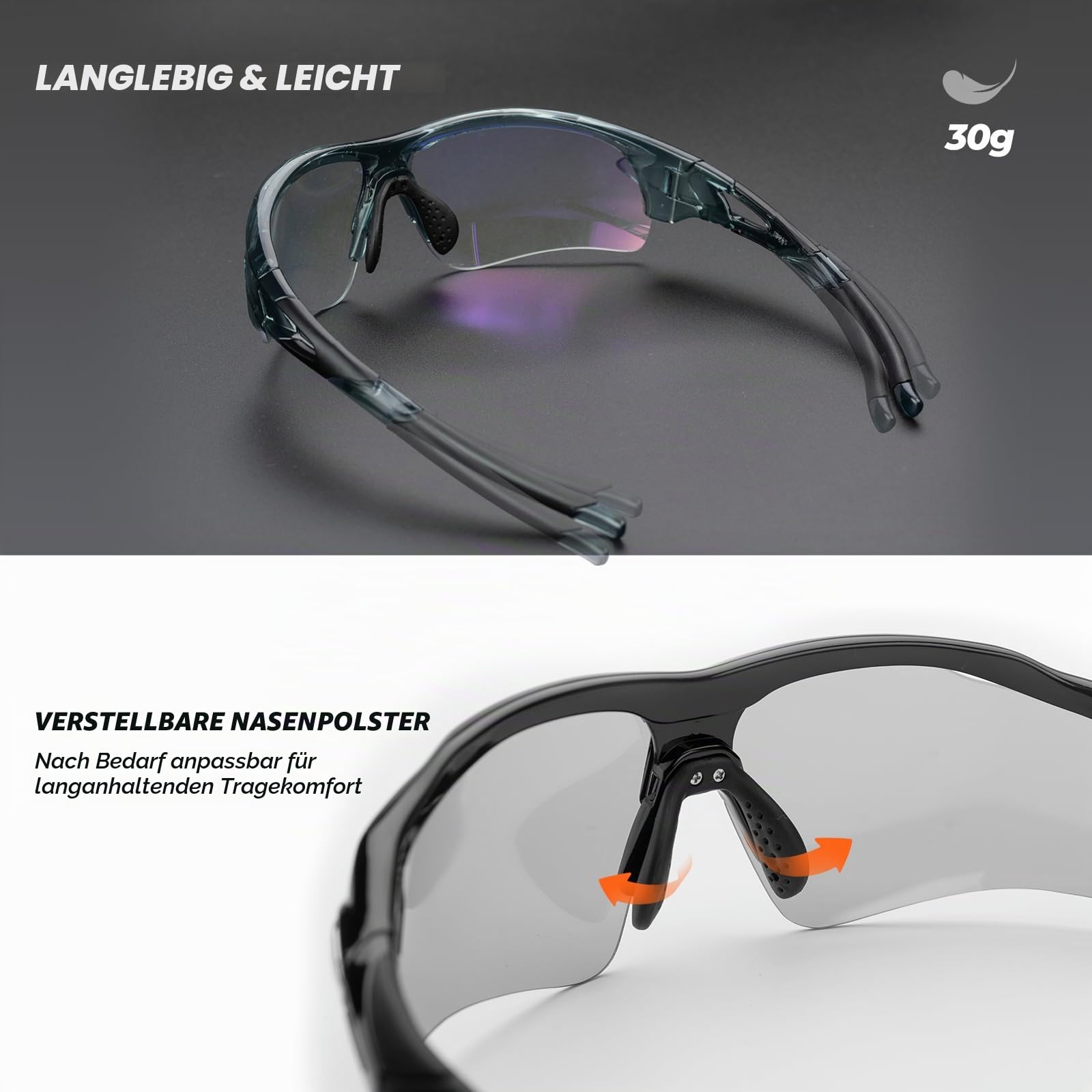 ROCKBROS Fahrradbrillen Selbsttönend Sonnenbrille Photochromatisch für Damen und Herren UV400 Schutz TR90 Rahmen für Radfahren Laufen Angeln