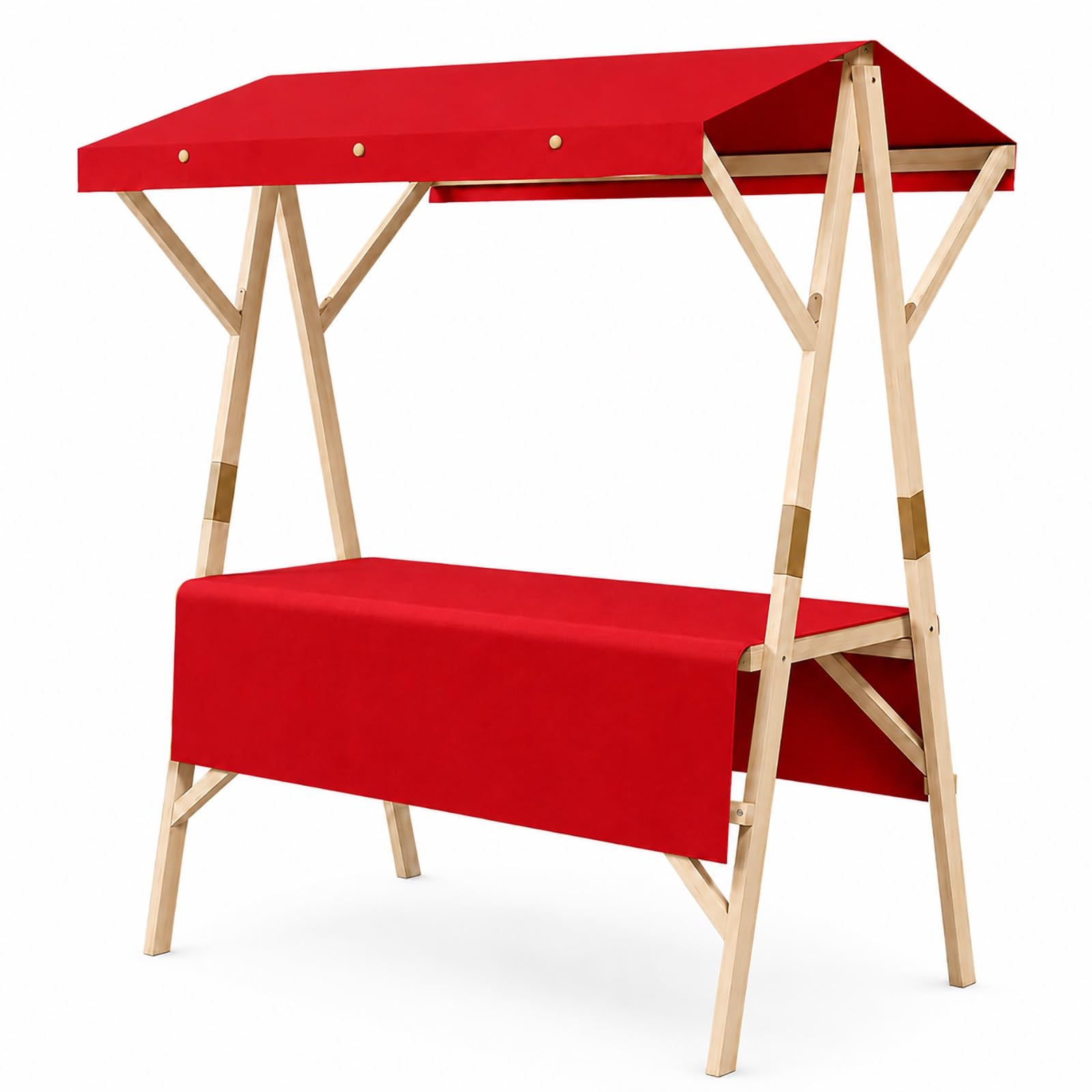 SBCWH Portable Market Cart with Canopy, Wooden Farmers Stall Outdoor Food Booth, Foldable Vendor Display Stand with Wheels, 220 lbs Capacity(Red,150x60x200cm)