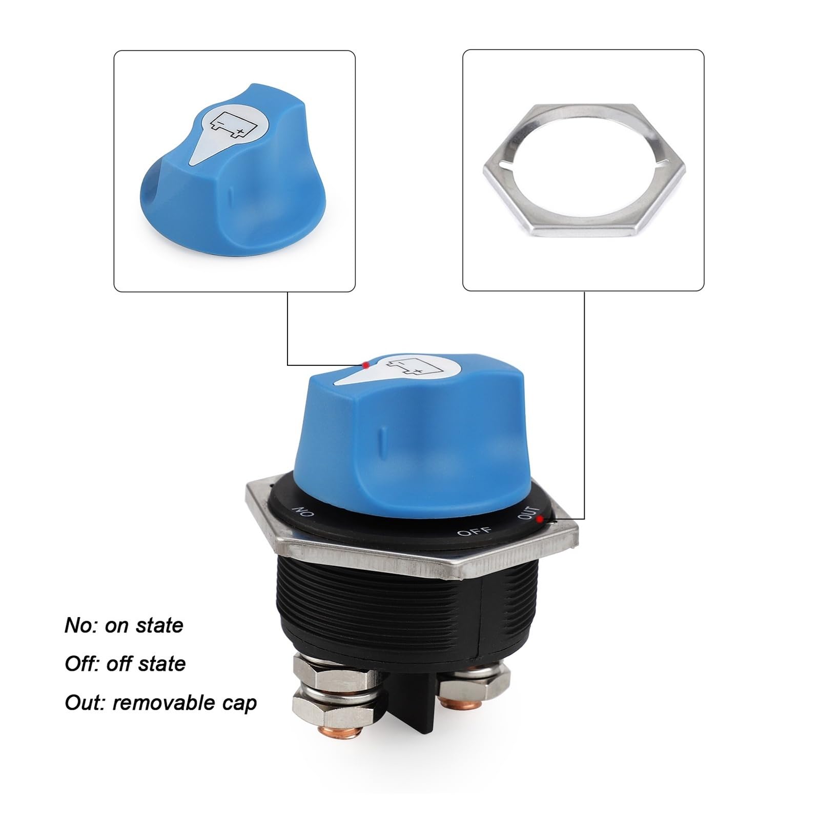 Interruptor de batería de coche, 50, 100, 200 y 300 A, azul, desconectador de batería, kit de interruptor de corte for RV, motocicleta, camión, barco(300A)