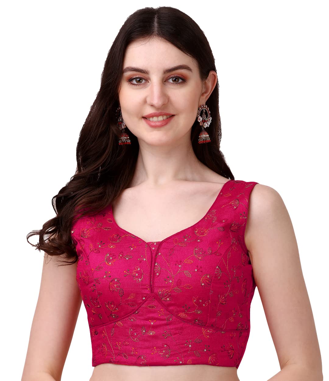 Pujia Mills Womens Sweetheart Neck Sleeveless Saree Blouse(Pihu) (Pink, 36)