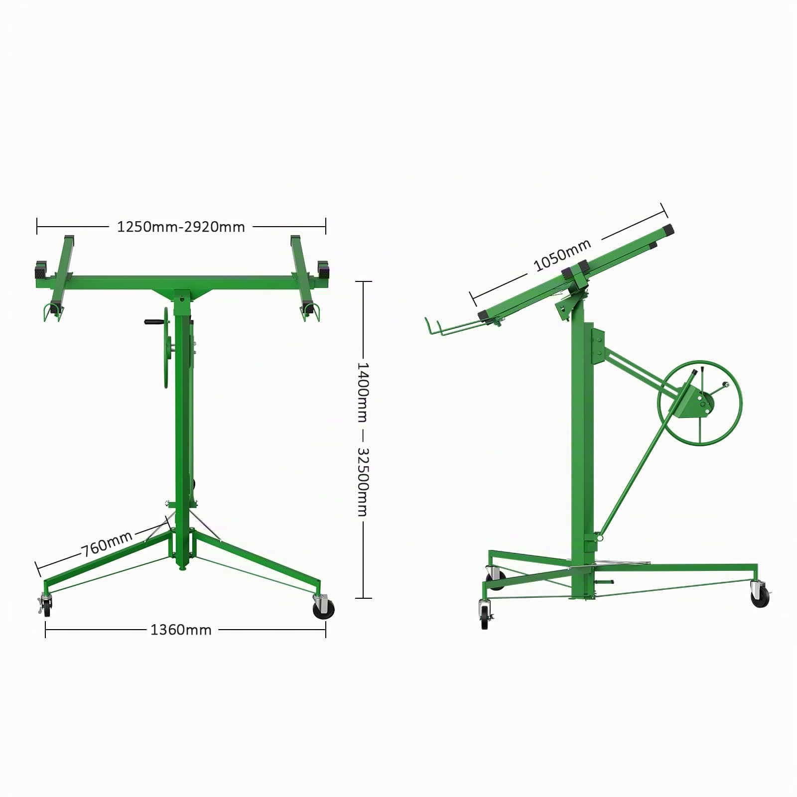 Alzalastre per cartongesso XXL TEENO,alzalastre per cartongesso,pannelli cartongesso,Regolabile In Altezza 140-325 cm, Portata Di 68 Kg,Verde