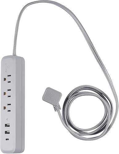 Globe Electric Designer Series 78551 - Regleta de alimentación USB con protector de sobretensiones y 3 tomas, 2 puertos USB-A, 1 puerto USB-C,