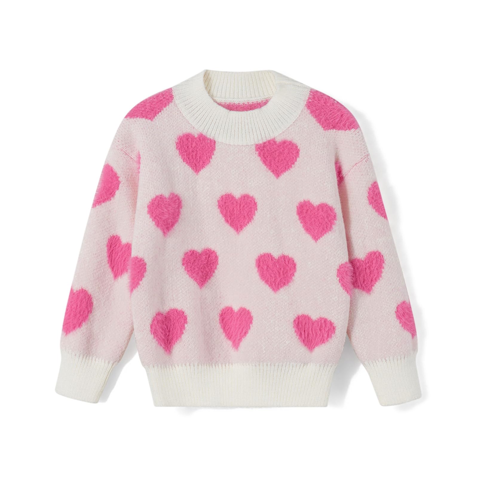 Mommy and Me Valentine's Day Sweaters Crewneck Heart Knit Sweatshirt Pullover Tops Mom and Daughter Matching Outfits(Kid,2-3 Years,Pink)