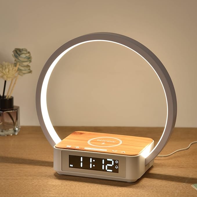 blonbar Bedside Lamp Qi Wireless Charger LED Desk Lamp with Alarm Clock