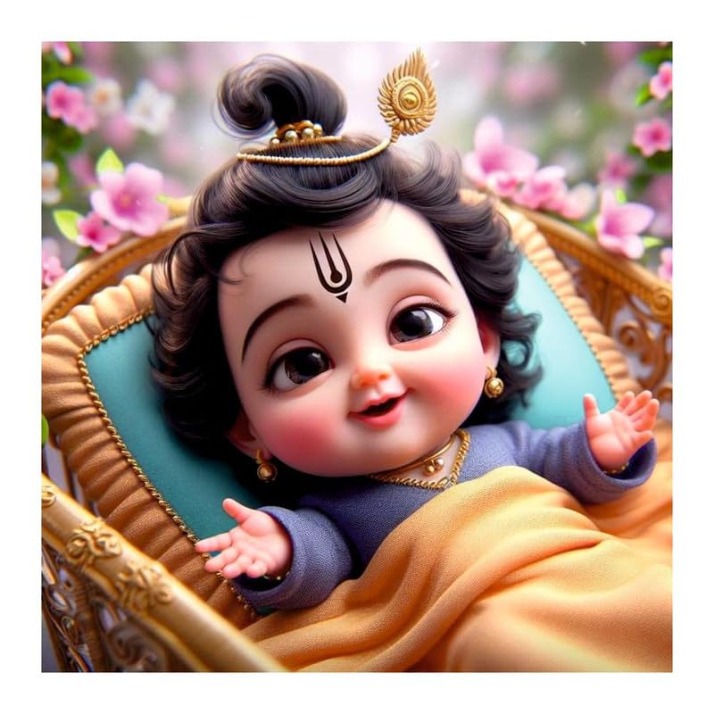 Image of British Terminal Cute little Bal Gopal Baby God Krishna| Kanha Ji | Laddu Lord Makhan Chor Painting Religious Poster for Pregnant Women for wall (matt thin vinyl,sticker,multicolor,unframed)| bj199