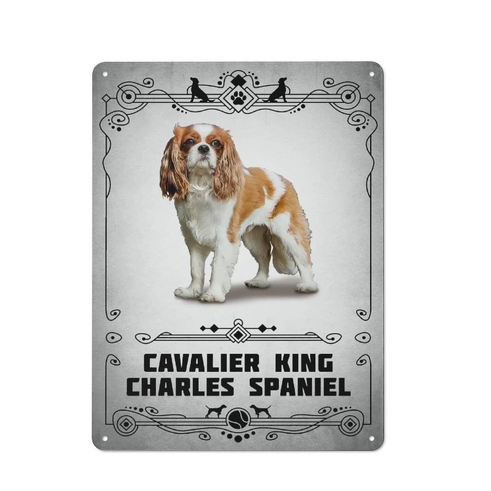 Junmoney Style-12 Weathered Look Cavalier King Charles Span Metal Wall Sign 40X30cm, Shed Wall Plaque For Tool Room, Garage, Studio Or Home Bar