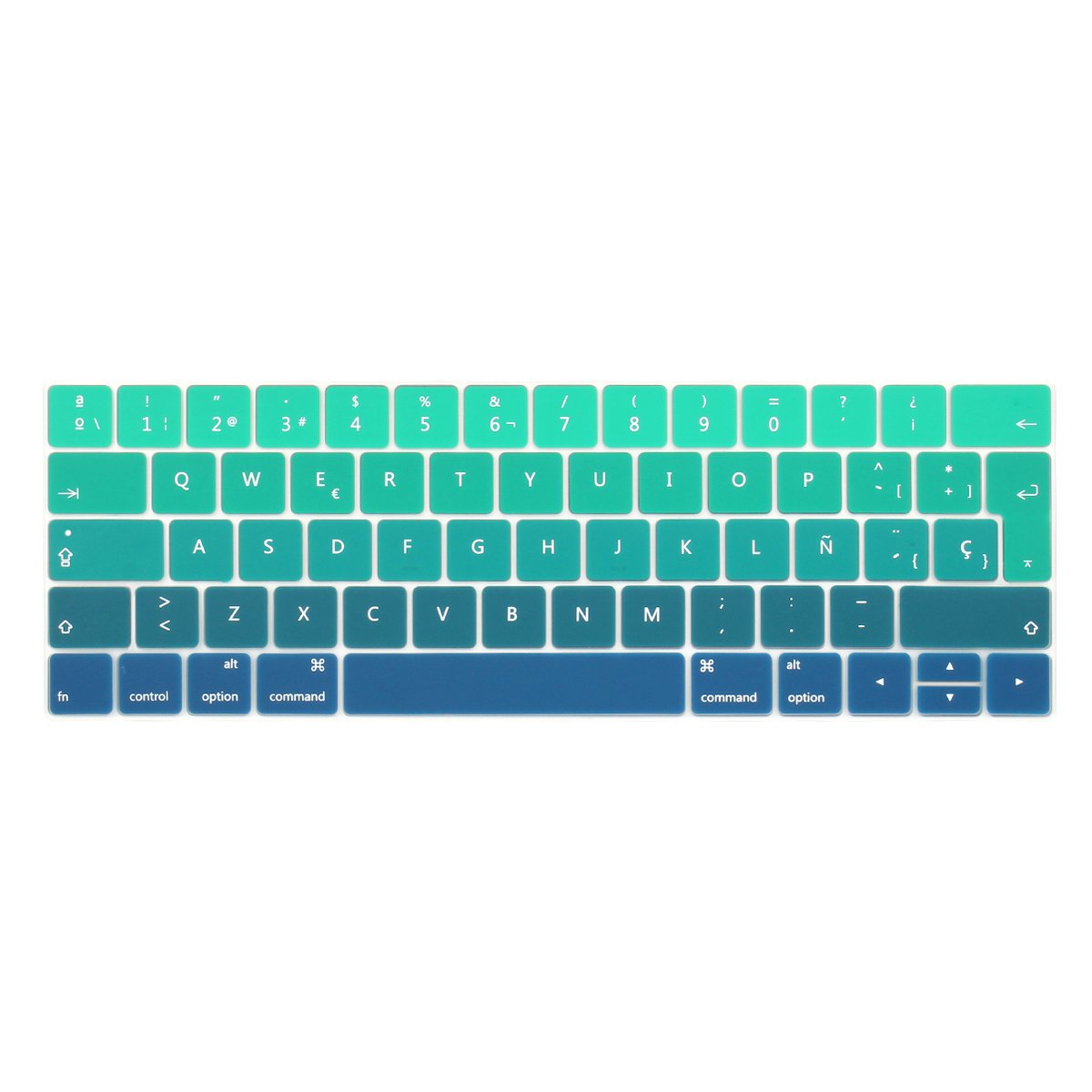 Batianda Spanish ESP Ombre Color Ultrathin Waterproof Silicone Keyboard Cover Skin for Newest MacBook Pro 13 15 inch 2019 2018 2017 & 2016 with Touch Bar Model:A2159 A1706 / A1707 (Green Gradient)