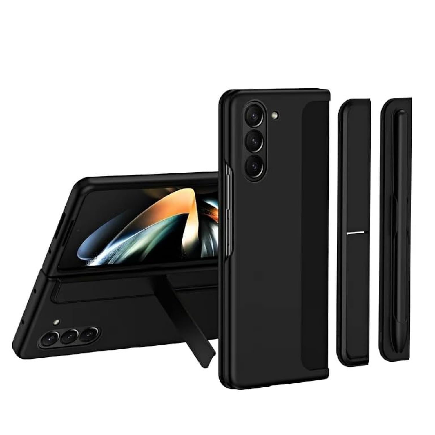 Case for Samsung Galaxy Z Fold 5 with Stylus Pen and Holder, Kickstand Shockproof Anti-Scratch Drop Protection Hinge Protective Back Case Cover for Samsung Galaxy Z Fold 5 (Black)