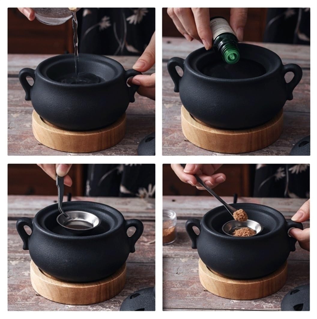 Bruciatore Di Incenso Elettrico In Ceramica Con Timer Regolabile, Turibolo For Incenso Ad Alta Temperatura Da 1300 ℃, Bruciatore Di Aromaterapia Elettrico(Matte black)