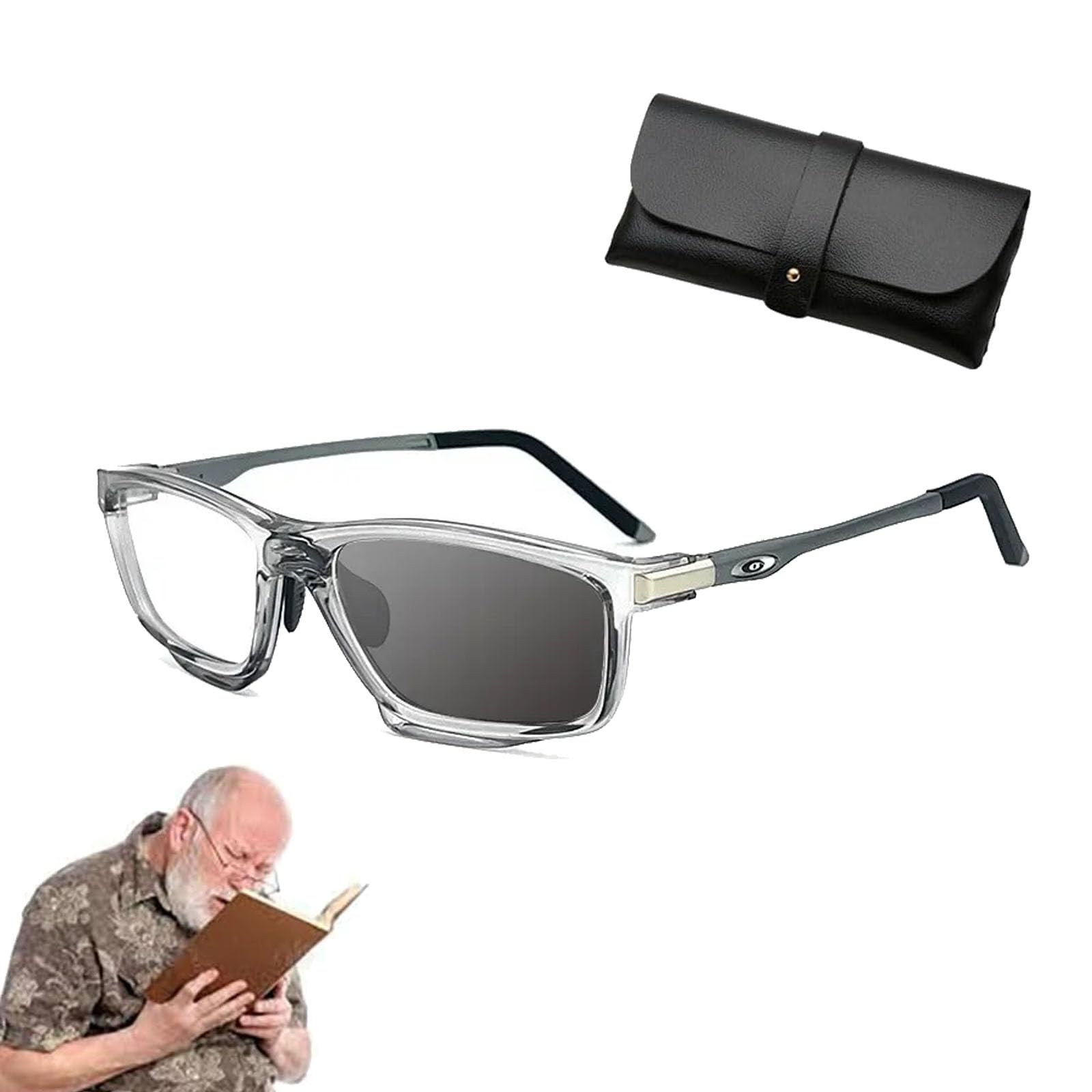 Sports Color-Changing Multi-Focal Reading Glasses, Multi Focal Reading Glasses for Women Men, Anti Blue Light Glasses (2.0 x,Grey)