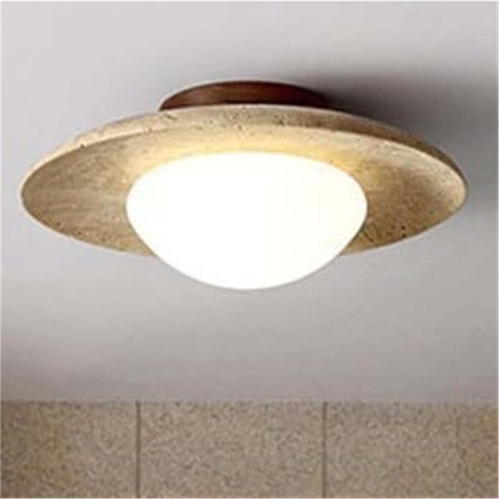 KHUKHU Japanese Wabi Sabi Yellow Marble Ceiling Light Hotel Lobby Corridor Close to Ceiling Light Creative Cream Style Restaurant Room Balcony Ceiling Lamp Fixtures