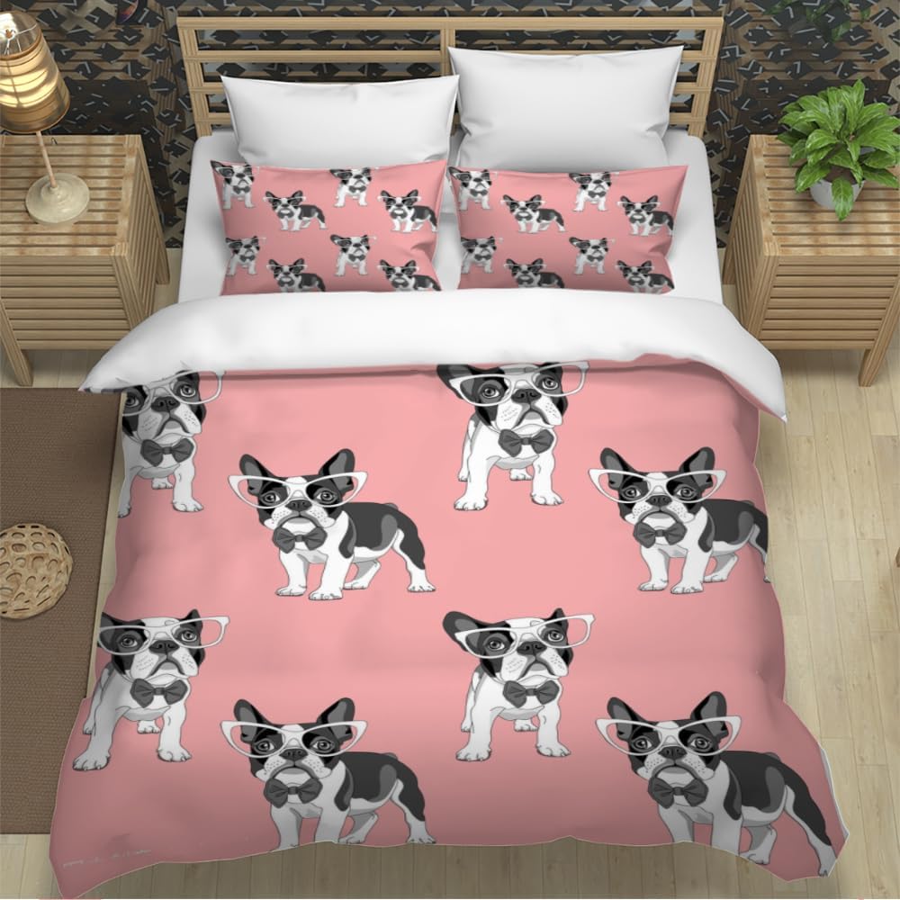 MEVASA King Bedding Set Cute Puppy 3d Printed Girls Boys Adults Soft Microfiber Fluffy Breathable Kingsize Duvet Cover Set Pink Bedding King Size with 2 Pillow Cases /230x220