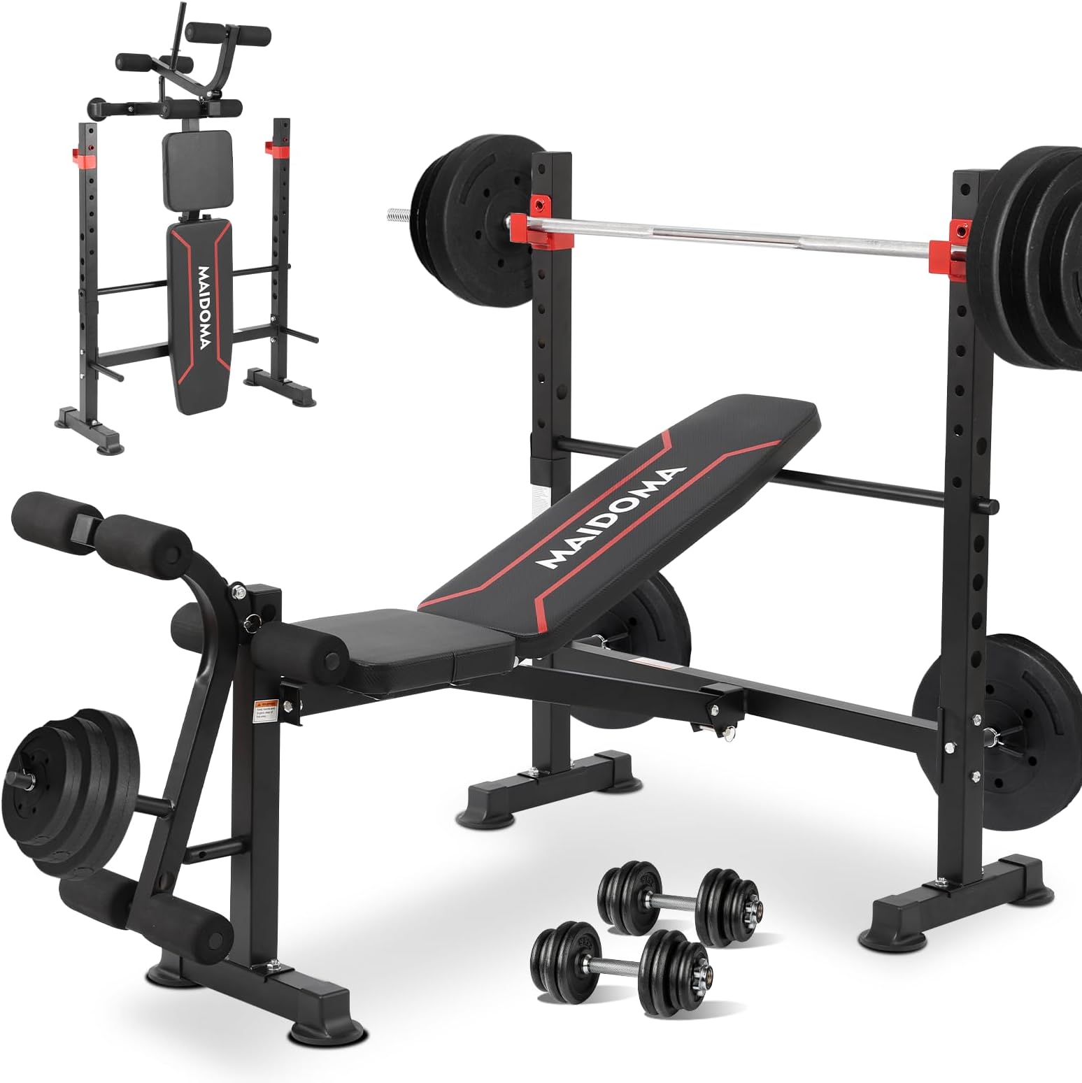 MAIDOMA Foldable 1500LBS Capacity 8 IN 1 Weight Bench Set with Leg Extension/Squat Rack/Preacher Curl, Adjustable Bench Press for Home Gym Full Body Workout (US Stock)