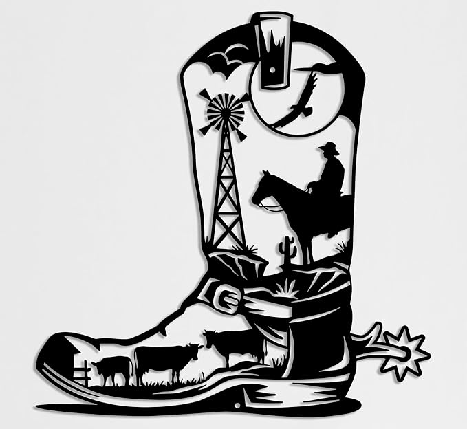 Benziso Cowboy Boots Metal Wall Art Western Decor for Home Farmhouse Wall Decor Country Wall Sculptures for Living Room Bathroom Indoor Outdoor (Black 10.4 x 11 in)