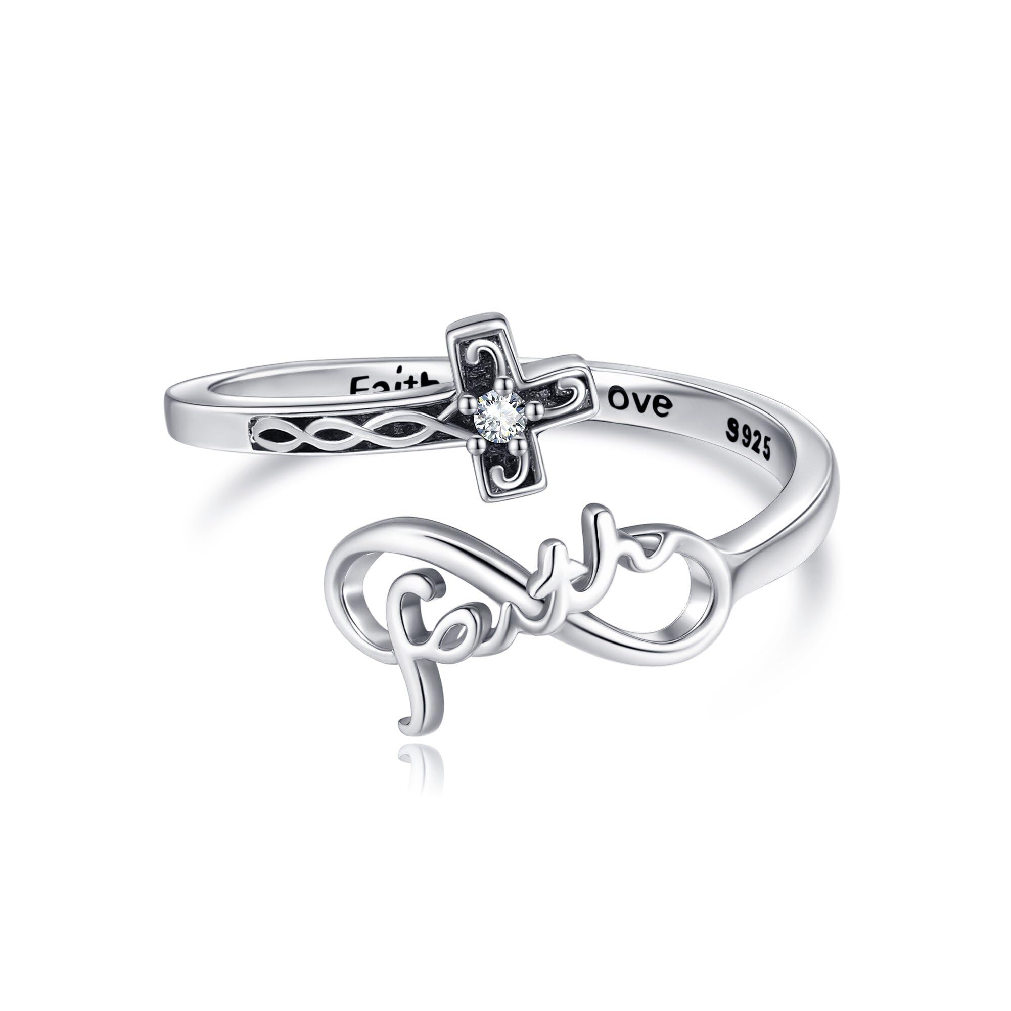 JERWLI Anello a croce da donna, in argento Sterling 925, fede, anelli cristiani, speranza, anello regolabile, regalo per donne e amici
