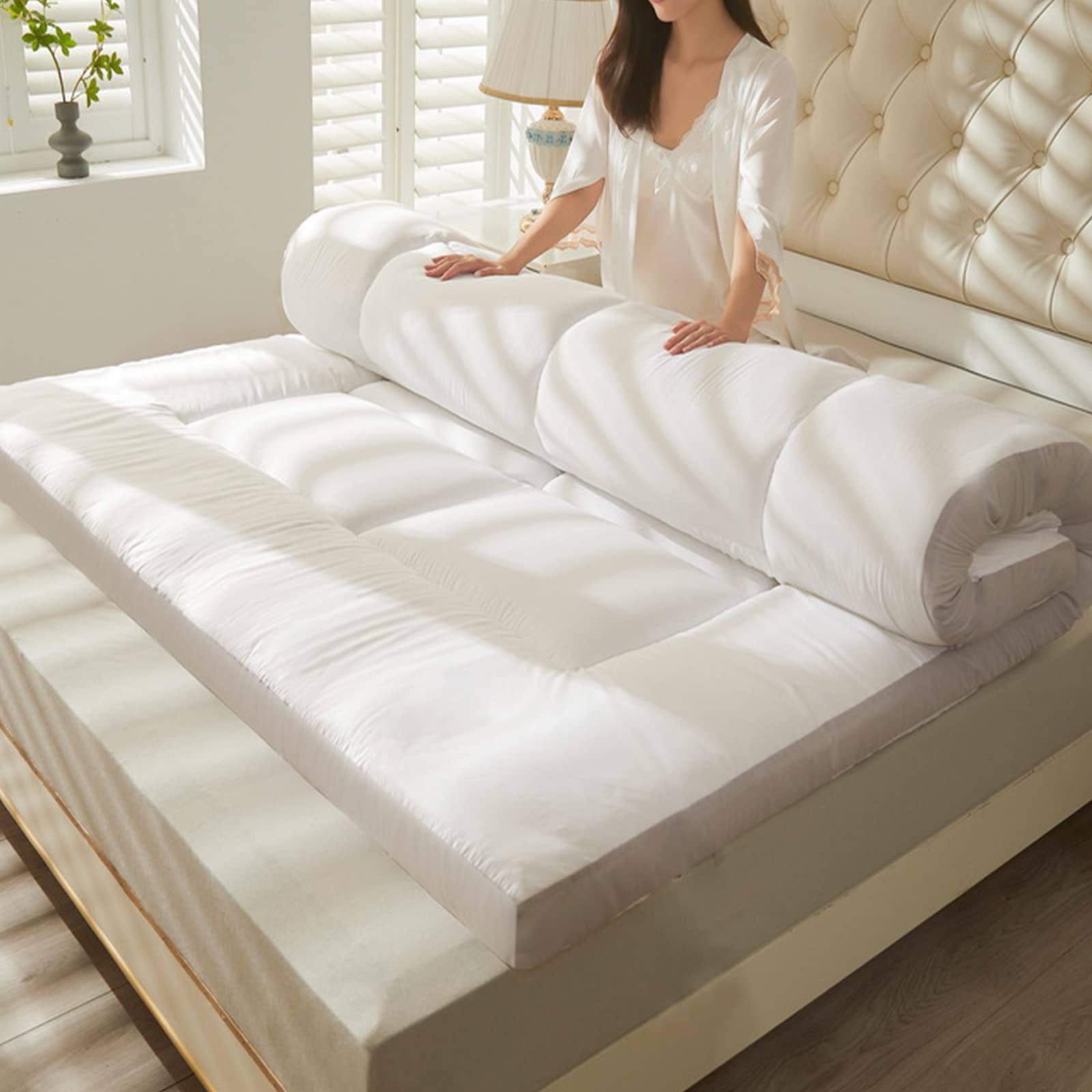 Futon gewatteerde topmatras japanse opvouwbare vloermatras Matras in slaapzaal oprolmatras voor vloerkinderen eenpersoonsbed mat opvouwbare tatami-matras voor kamperen,Grey2,Queen