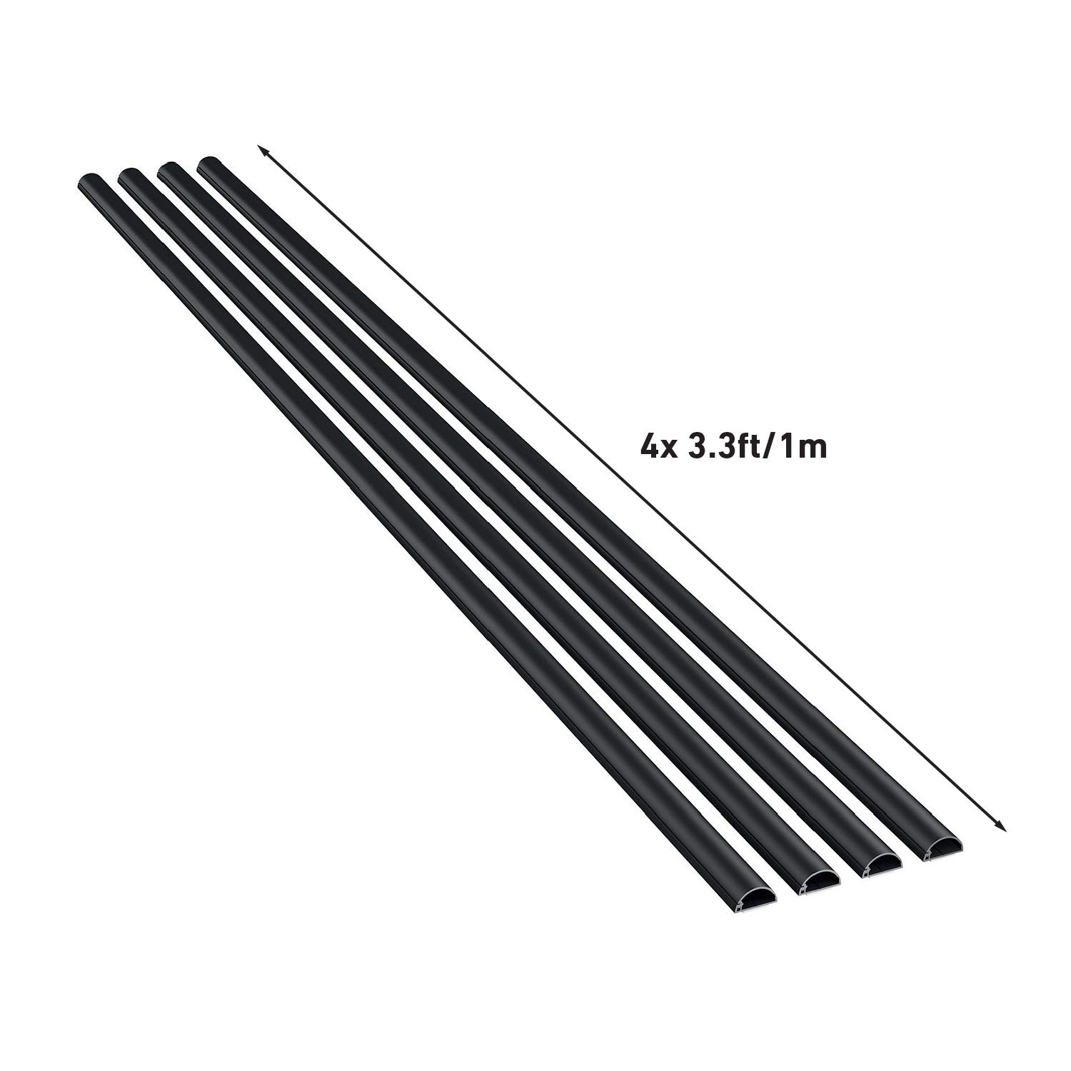 DLine 13.12ft Black Cord Cover Kit, Half Round Cable Raceway, Paintable SelfAdhesive Cord