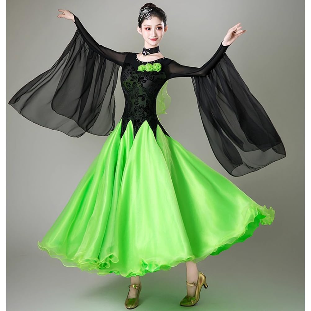 Ballsaal Leistung Tanzkleider Modernes Elegante Tanzkleid Damen Langarm Walzer Tango Tanzkleider Cha-Cha Turnierkleid Dehnbare Tanzkleidung für Frauen Flamenco Kleid