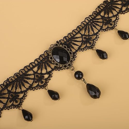 Miniatura 5 de Gargantilla con colgante de cuentas negras de cristal bohemio, collar de lágrima hueco gótico vintage para mujer, Metal