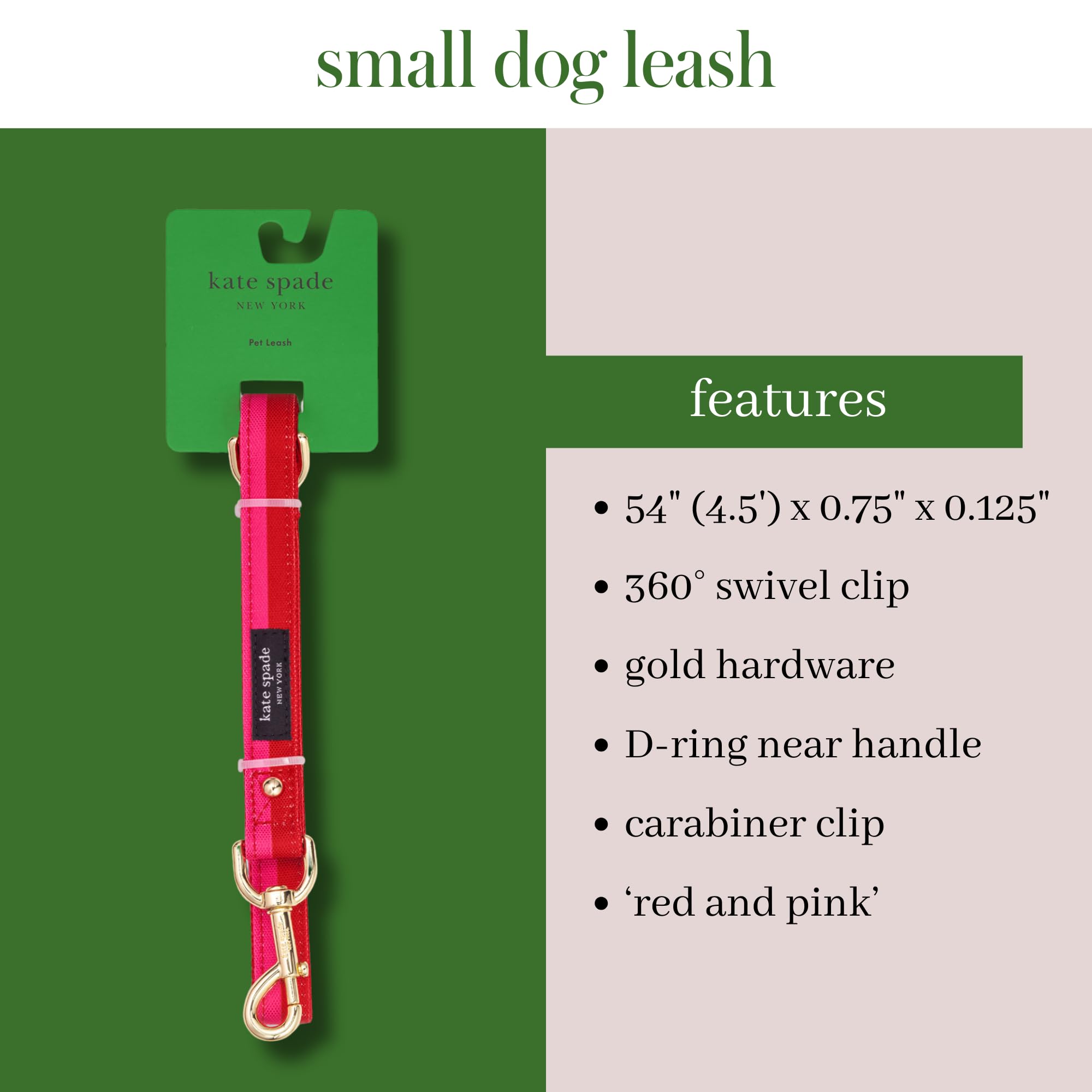 Kate Spade New York Guinzaglio per cani da 1,4 m, resistente, per cani femmine o maschi, grazioso guinzaglio per animali domestici con hardware in metallo dorato, guinzaglio lungo per cani di piccola