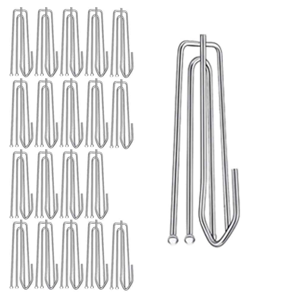 Lokatall 20 Pack Curtain Hooks, Stainless Steel Pinch Pleat Header Tape Pins, 4 Prongs Pinch Pleat Hook Clips Heavy Duty Deep Prong Hooks 4 End Curtain Hanger Drapery Hooks for Curtain Hanging