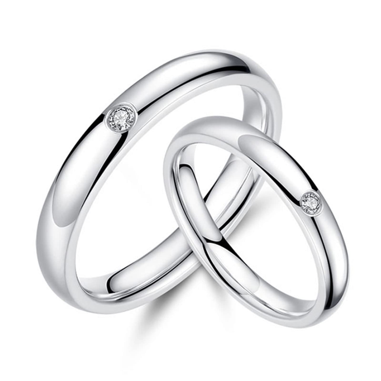 WSX Diamond Matching Couples Rings for for Him and Her Sterling Silver/10K/14K/18K Wedding Promise Rings, Free Engrave