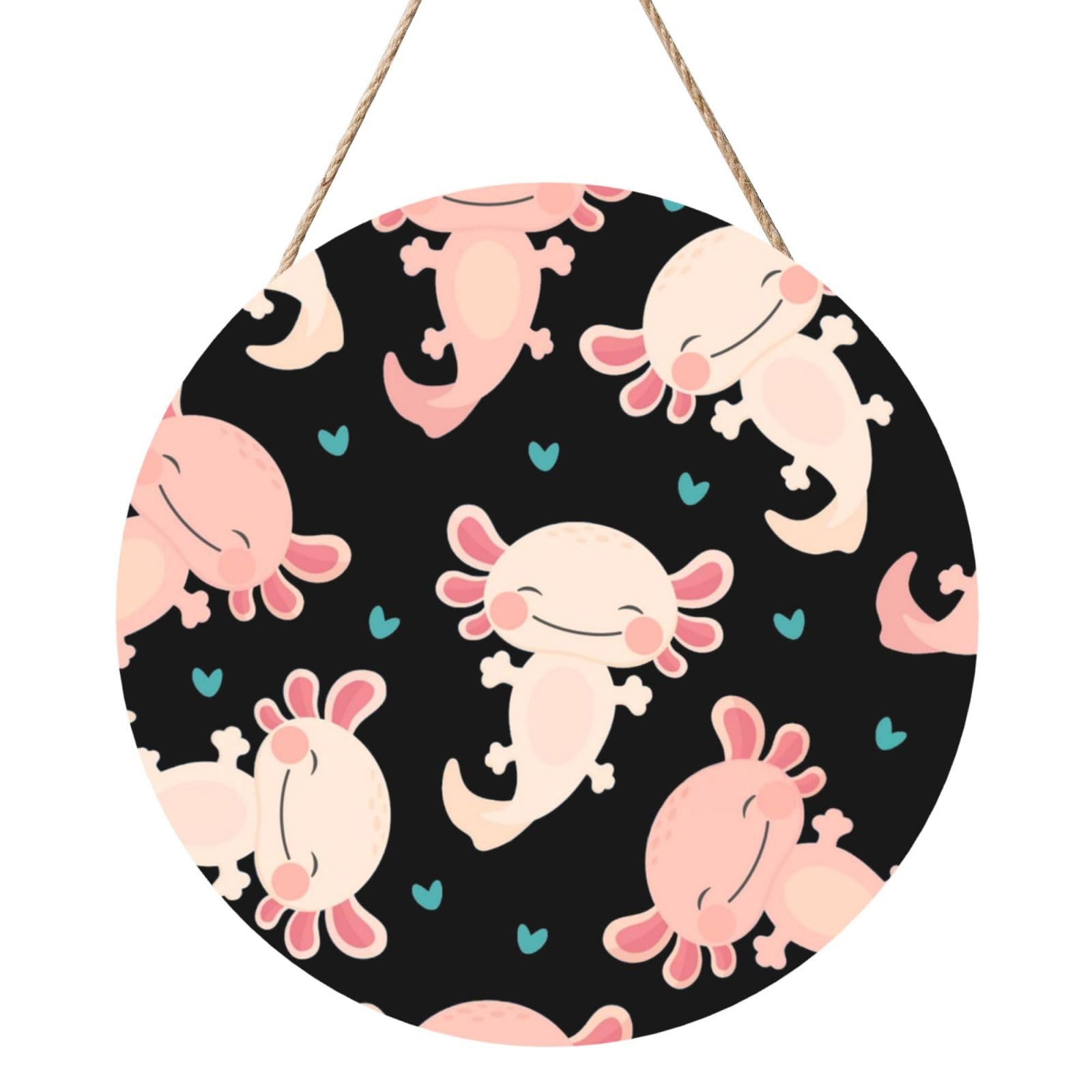 InOmak Cute Axolotl, Round Wood Panel Painting 12 in, Wall Hanging Painting For Home