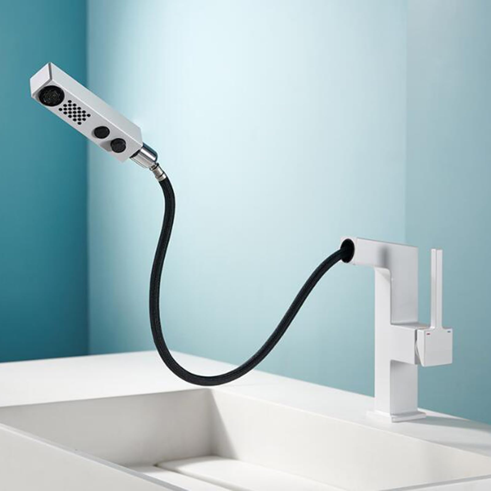 Grifo para Lavabo de baño con rociador extraíble, Grifo Monomando de latón para baño con Agua fría y Caliente y Modo Ducha, Cromado