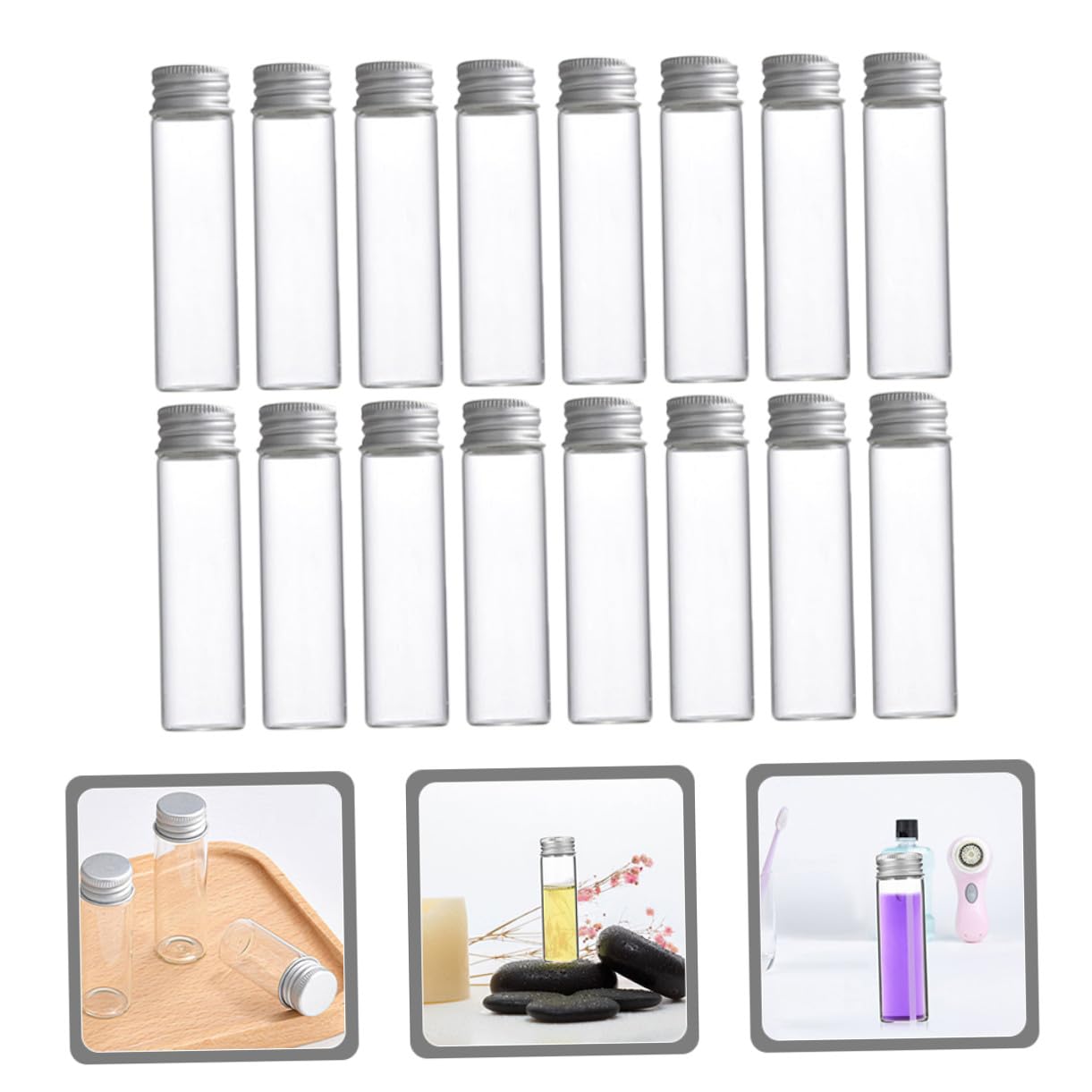30piezas Tubos de Ensayo de Vidrio Transparente con Tapas de Rosca Pequeños para Análisis de Muestras de Aceites Esenciales para Uso Doméstico Laboratorio