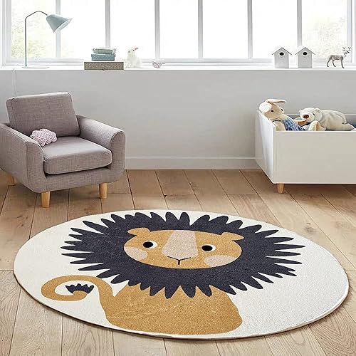 Miniatura 4 de Poowe Tapete de juego para niños con diseño de león lindo, tapete redondo y educativo del alfabeto, suave, antideslizante, para el dormitorio de los