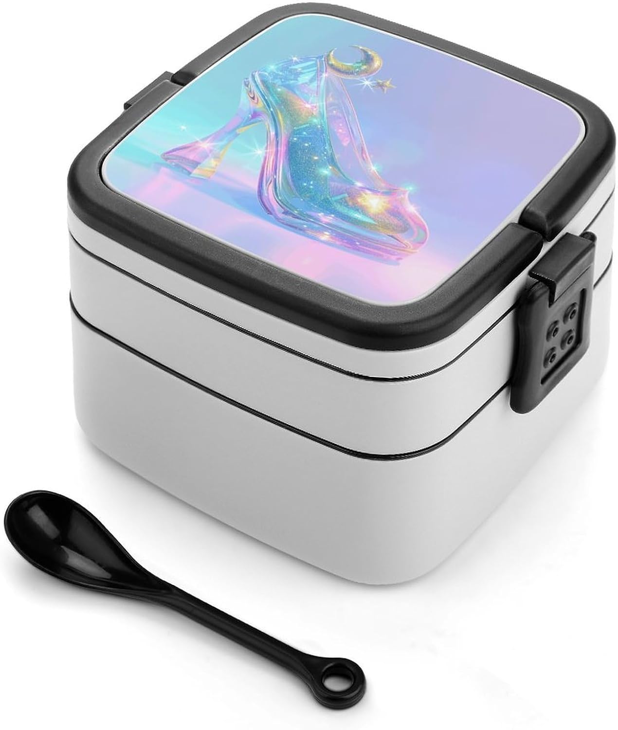 Star Glass Slippers Bento Box Adult Double Layer Bento Lunchbox Leak Proof Stackable Compartment Lunch Boxes with Spoon for Meal Prep, Work, And on The Go