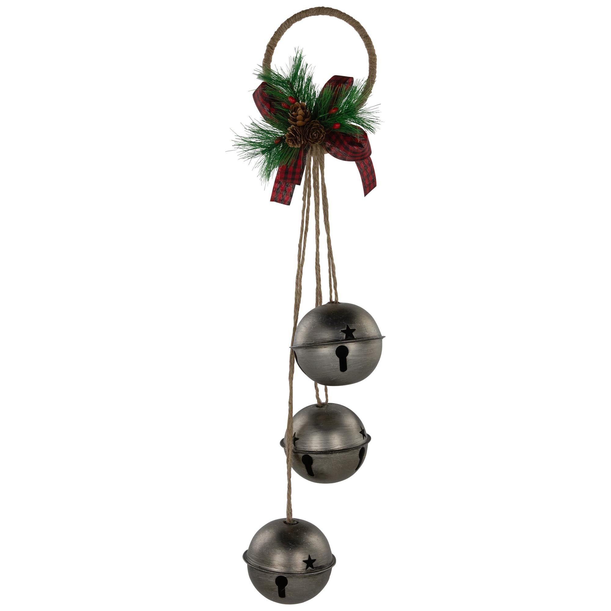 Northlight Jingle Bells with Plaid Bow Christmas Decoration - 20" - Silver