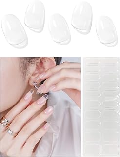Semi Cured Gel Nail Strips (Clear), Transparent, 20 Pcs Gel Nail Wraps, Stickers, UV Light Required, Salon Quality, Long Lasting