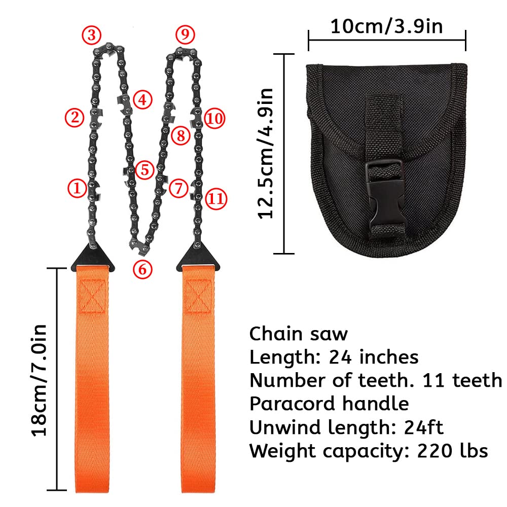 Motosega a mano, 11/33 denti, 61 cm, sega da giardino per campeggio e sopravvivenza