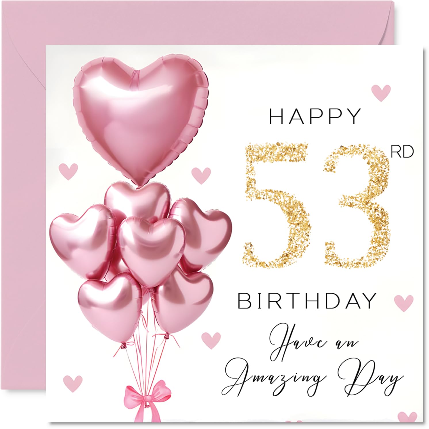 53rd Birthday Cards for Women - Pink Glitter Balloons - Happy Birthday Card for 53 Year Old Woman Neighbour Grandma Wife Cousin, 145mm Bday Greeting Cards