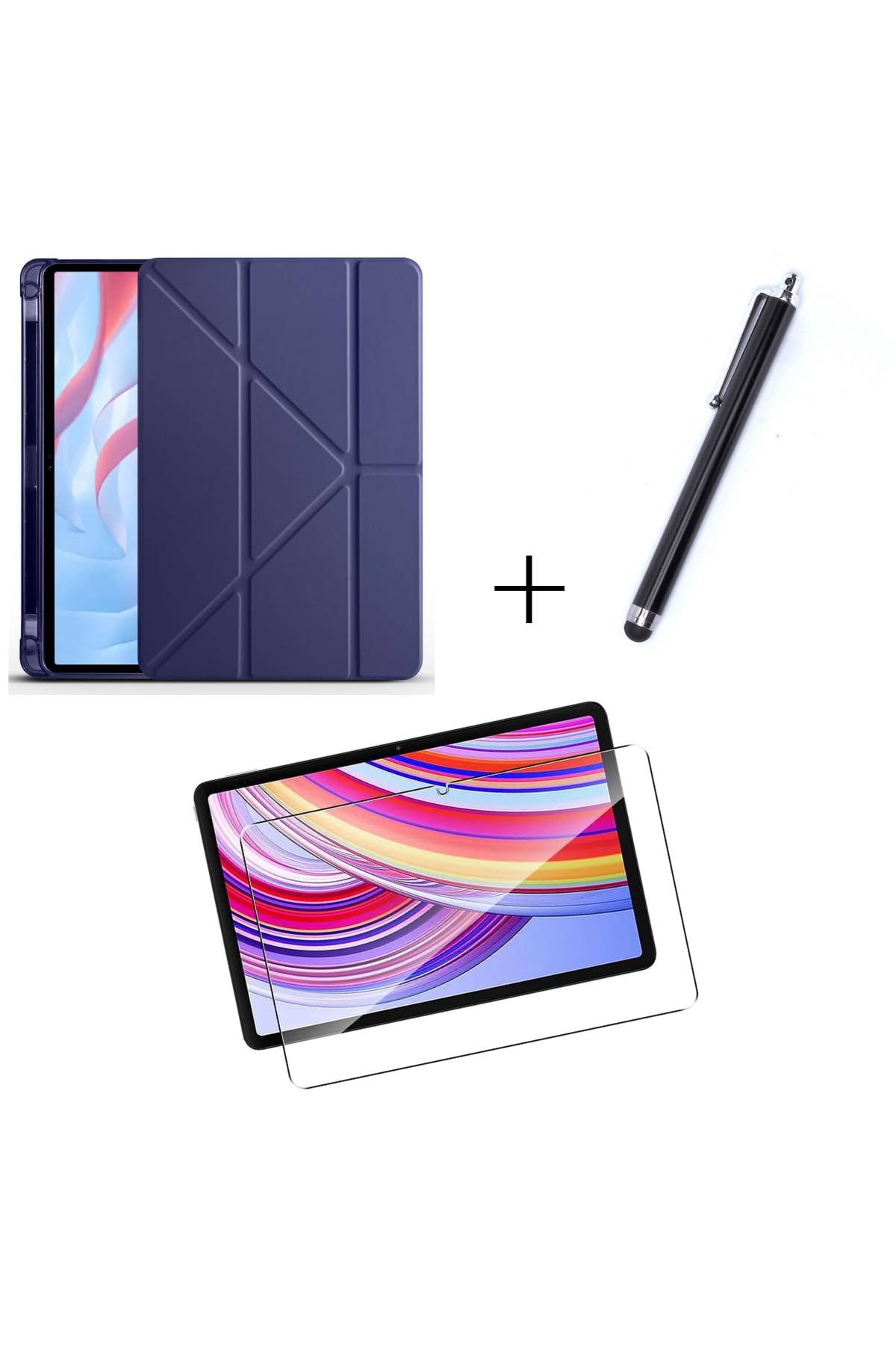 CONSTRAIN - Xiaomi ile uyumlu Poco Pad/Xiaomi Redmi Pad Pro 12.1 İnç Tablet Kılıfı + Ekran Koruyucu + Kalem 3'lü Set - Lacivert