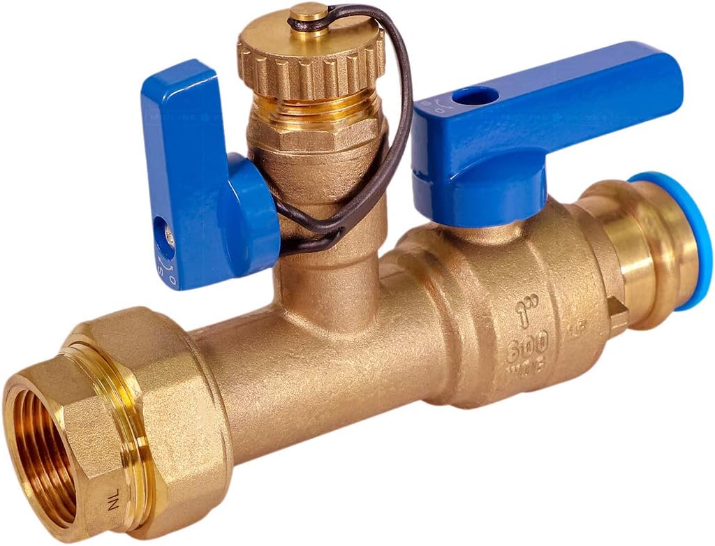 Midline Valve GUHW-JTP3-S-MG Tankless Water Heater Kit- Set of 2 Heavy Duty Hot and Cold Isolation Valves with Cleanouts, Forged Brass, 1 in. Press