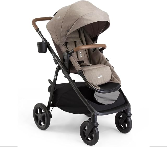 Joie Ginger 4-in-1 Convertible Pramette and Stroller with a Deep Recline, Height Adjustable Seat, All-Terrain Wheels, Extra Storage for Newborns and Toddlers (Mocha)