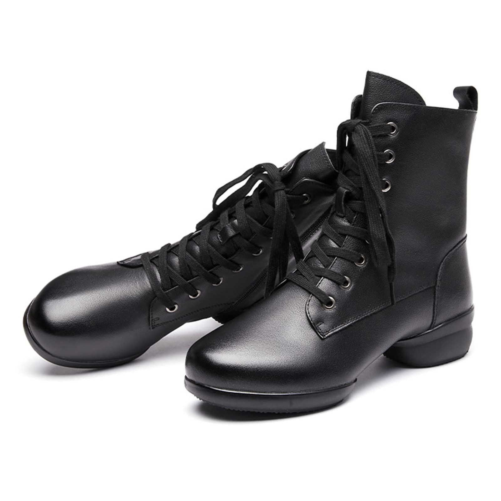 Botas de Baile Latino Moderno para Hombres con Suela Dividida Cuero Cremallera Lateral Tacón Bajo