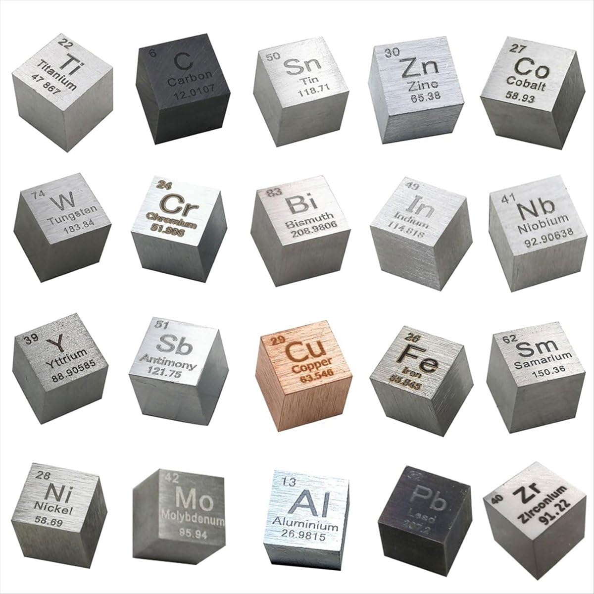 Bpqiang 20Pcs Metal Elements Cubes Set - Density Cube For A Periodic Table Of Collection (0.39 Inch/10Mm)