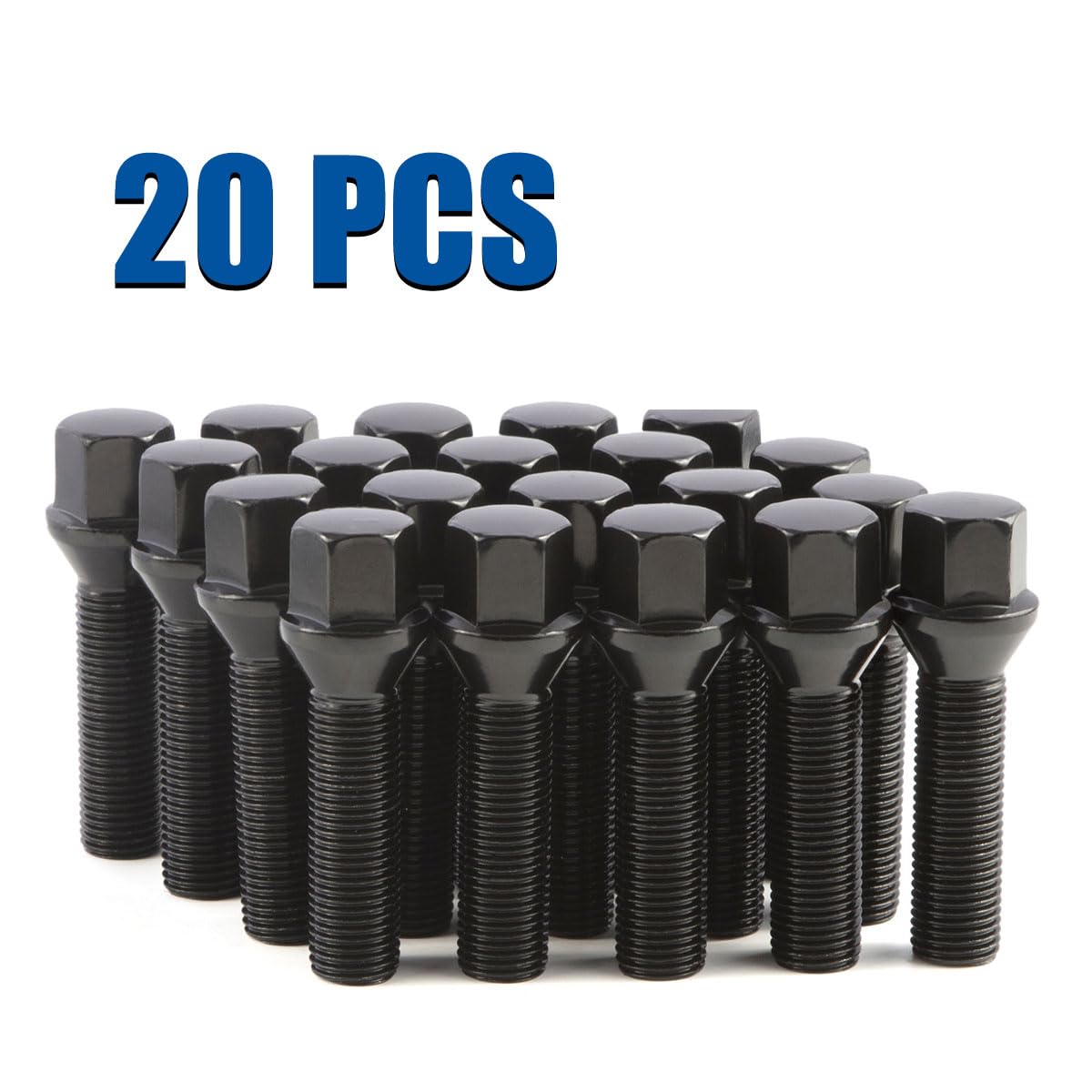GAsupply Bulloni con gambo da 40 mm, 14 x 1,5, 20 perni conici neri alti 61 mm per distanziali delle ruote, esagonali da 17 mm, lunghezza filettatura 40 mm esteso bullone mozzo ruota